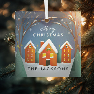 Snowy Village Winter Szene Weihnachten Ornament Aus Glas