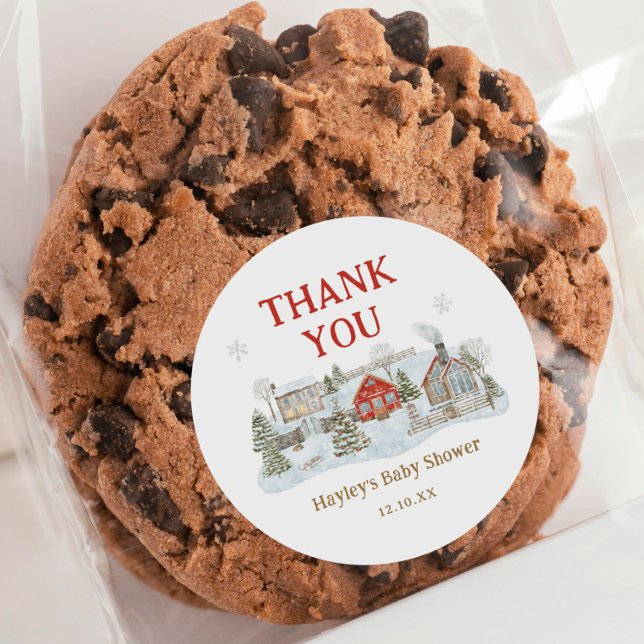 Snowy Village Winterurlaub Danke Runder Aufkleber (Von Creator hochgeladen)