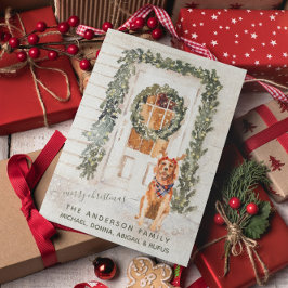 Snowy Vintag Golden Retriever Wasserfarbe Feiertagskarte