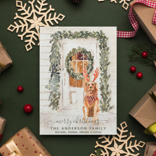 Snowy Vintag Golden Retriever Wasserfarbe Feiertagskarte