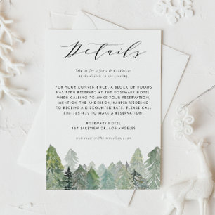 Snowy Watercolor Evergreen Forest Wedding Details Begleitkarte