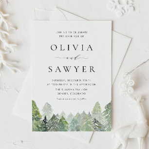 Snowy Watercolor Evergreen Winter Wedding QR Code Einladung
