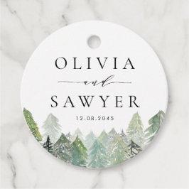 Snowy Watercolor Evergreen Woodland Winter Wedding Geschenkanhänger