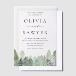 Snowy Watercolor Evergreens Winter Wedding