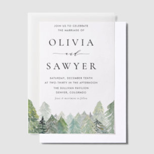 Snowy Watercolor Evergreens Winter Wedding