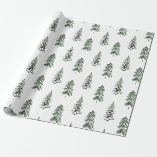 Snowy Watercolor Winterwald Bäume Geschenkpapier