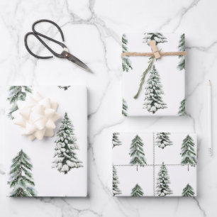 Snowy Watercolor Winterwald Bäume Geschenkpapier Set