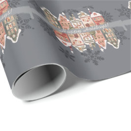 Snowy Weihnachtshäuser Schneeflocken Grau Geschenkpapier