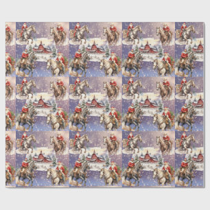 Snowy Western Weihnachts-Horseback Santas, Roter B Geschenkpapier