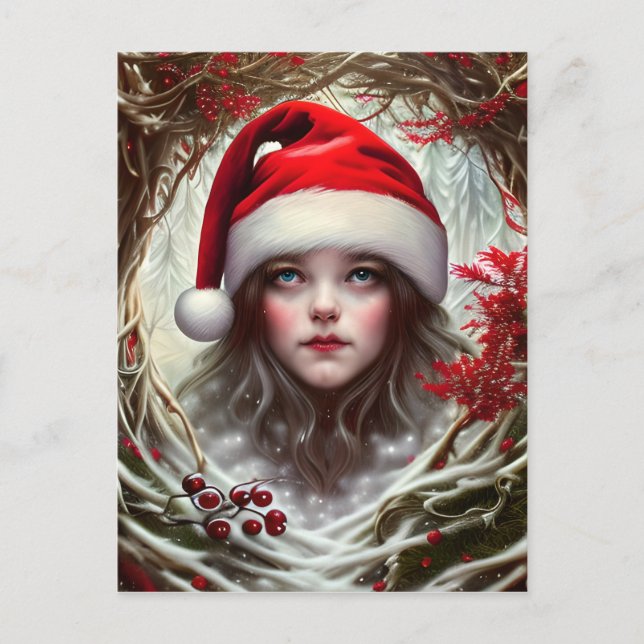 Snowy Whimsical Fantasy Santa Portrait Postkarte (Vorderseite)