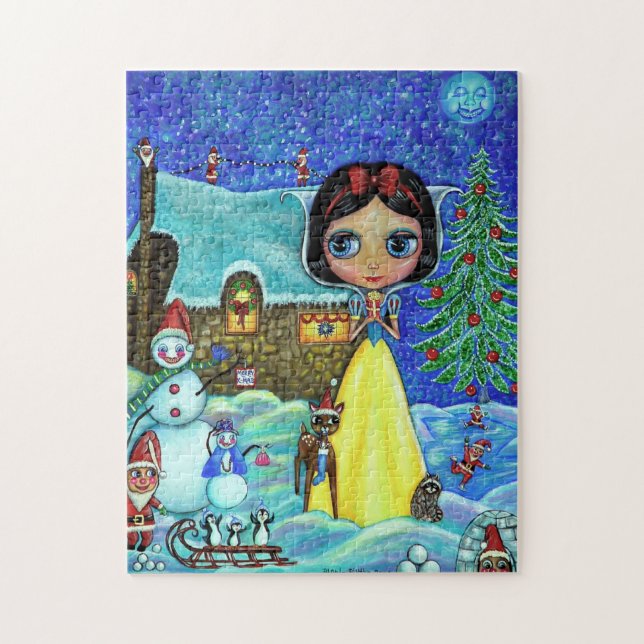 Snowy White Christmas Big Eye Doll Deer Elves Nied Puzzle (Vertikal)