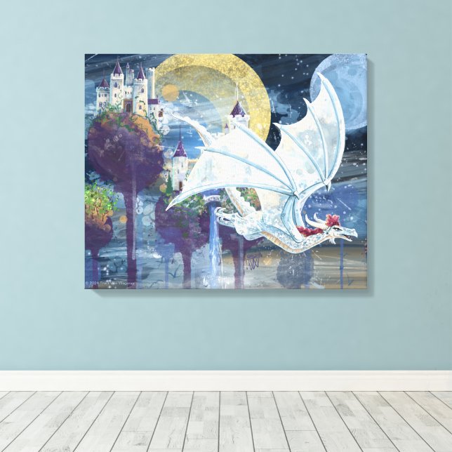 Snowy White Dragon Guardian Art Leinwanddruck (Insitu (Holzboden))