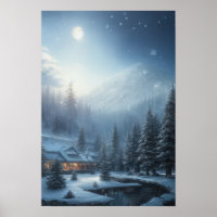 Snowy Winter Abend, ein gemütliches Haus im Wald