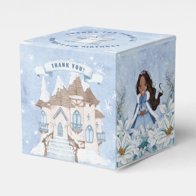 Snowy Winter African American Princess Birthday Geschenkschachtel (Vorderseite)