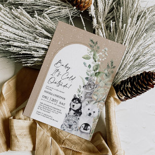 Snowy Winter Animals Boho Arch Baby Dusche Einladung