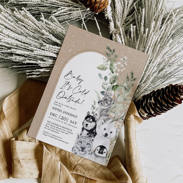 Snowy Winter Animals Boho Arch Baby Dusche Einladung (Von Creator hochgeladen)