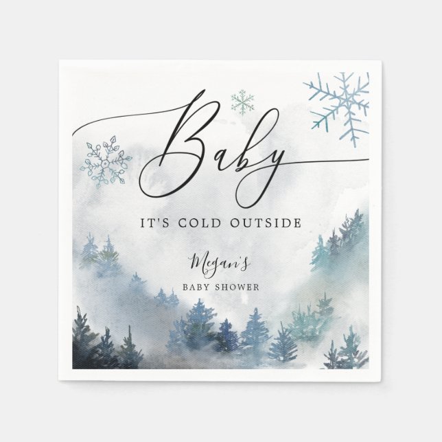 Snowy Winter Baby Dusche Blaue Schneeflocken Serviette (Vorderseite)