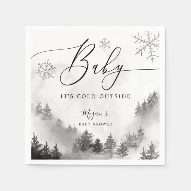 Snowy Winter Baby Dusche Graue Schneeflocken Serviette (Vorderseite)