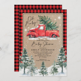 Snowy Winter Baby Dusche Red Truck Pine Tree Einladung