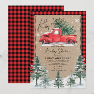 Snowy Winter Baby Dusche Red Truck Pine Tree Einladung