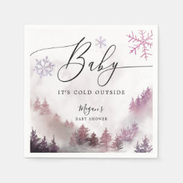 Snowy Winter Baby Dusche Rosa Schneeflocken Serviette