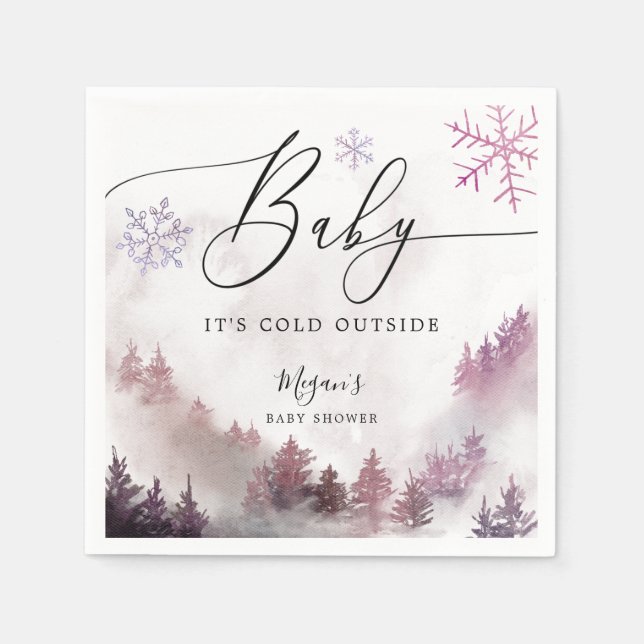 Snowy Winter Baby Dusche Rosa Schneeflocken Serviette (Vorderseite)