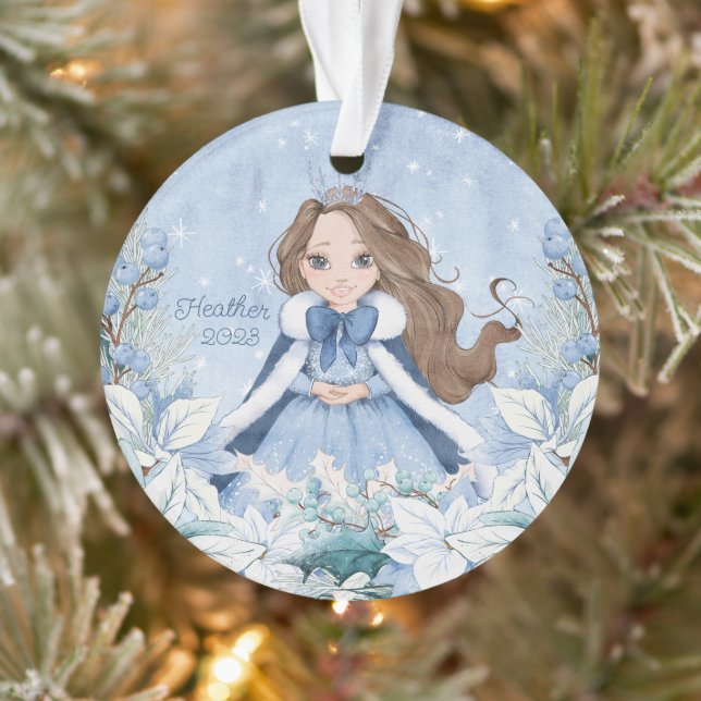 Snowy Winter Brünett Princess Ornament (Baum)