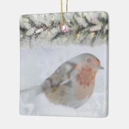 Snowy Winter Christmas Finch Bird  Keramikornament