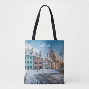 Snowy winter city centre in Riga, Lettland