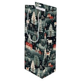 Snowy Winter Farmhouse  Geschenktüte Für Weinflaschen