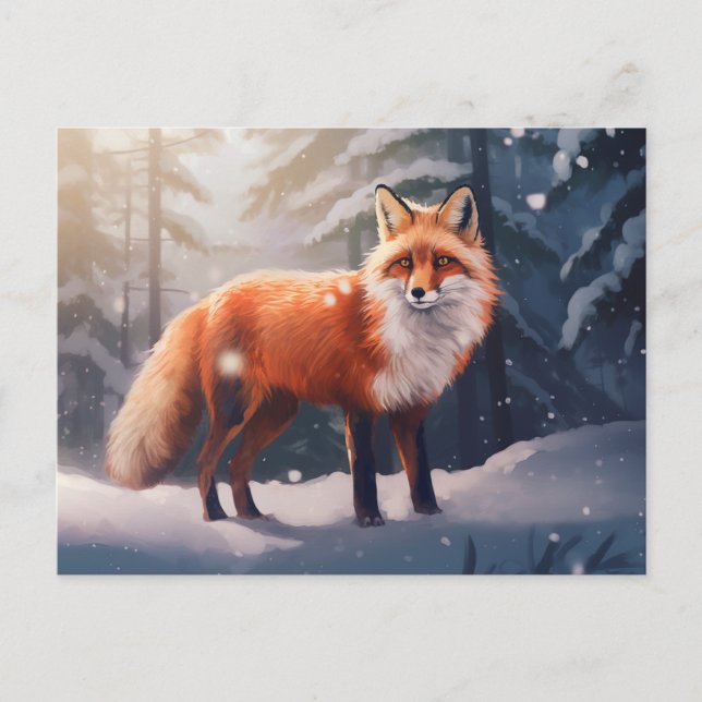 Snowy Winter Fox Postcard Postkarte (Vorderseite)