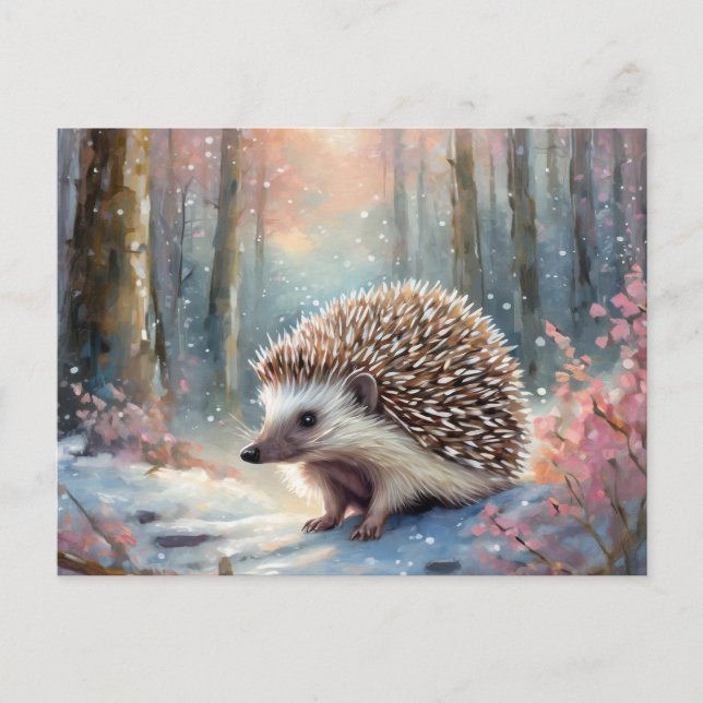 Snowy Winter Igel Moderne Kunst Postkarte (Vorderseite)