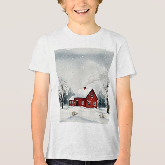 Snowy winter landscape Tri-Blend shirt (Vorderseite)