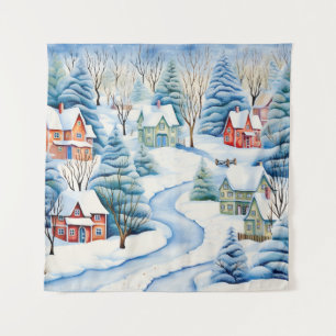 Snowy Winter Landschaft Kunstmuseum Wandteppich