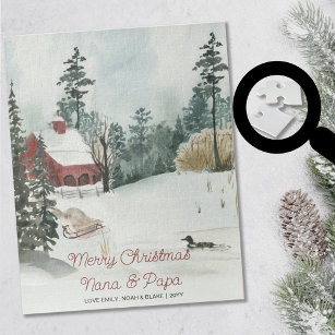 Snowy Winter Landschaft Optionale Textfarbe Puzzle