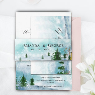 Snowy Winter Magic Blue Hues Snowflakes Hochzeit Einladungsbanderole