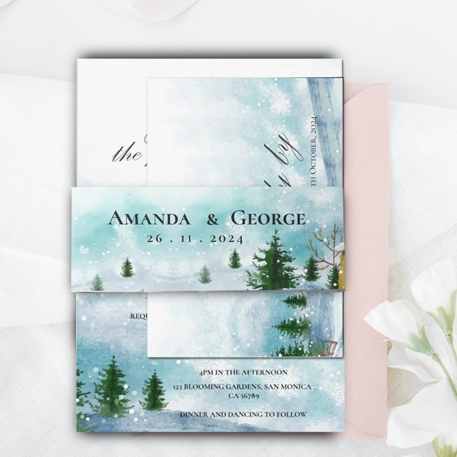 Snowy Winter Magic Blue Hues Snowflakes Hochzeit Einladungsbanderole (Snowy Winter Magic Blue Hues Snowflakes Wedding Invitation Belly Band)