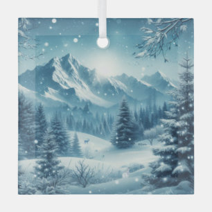 Snowy Winter Mountain Ornament Aus Glas