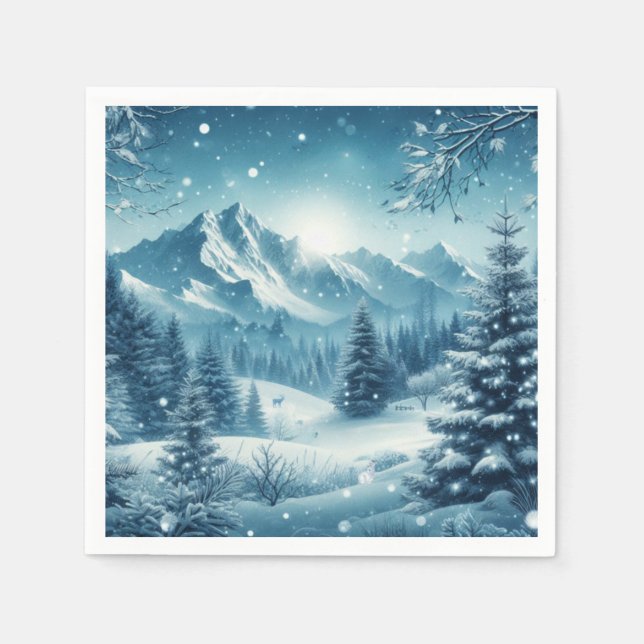 Snowy Winter Mountain Serviette (Vorderseite)
