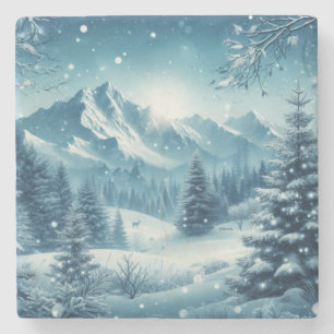 Snowy Winter Mountain Steinuntersetzer