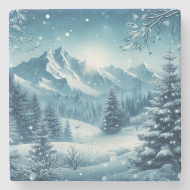 Snowy Winter Mountain Steinuntersetzer (Vorderseite)
