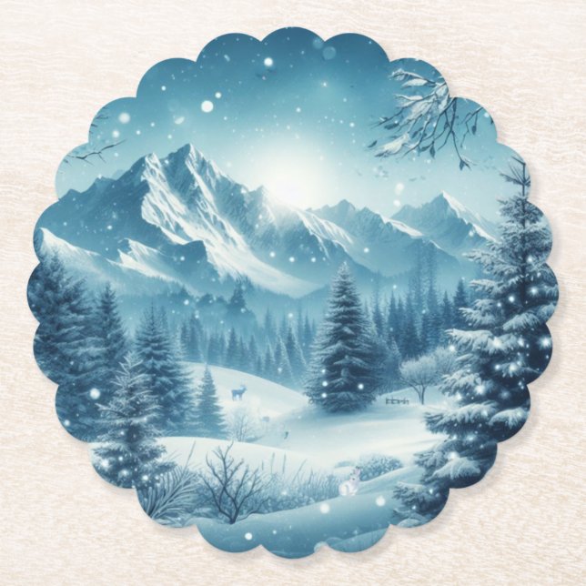 Snowy Winter Mountain Untersetzer (Vorderseite)