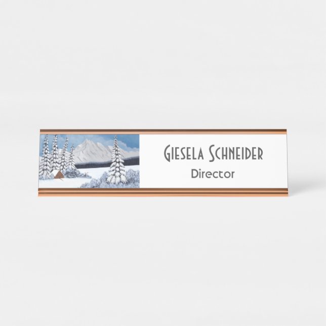 Snowy Winter Mountains Name Plate Schreibtischnamensplakette (Vorderseite )