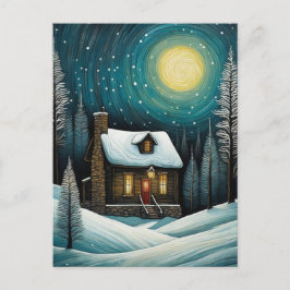 Snowy Winter Night Forest Hütte Weihnachten