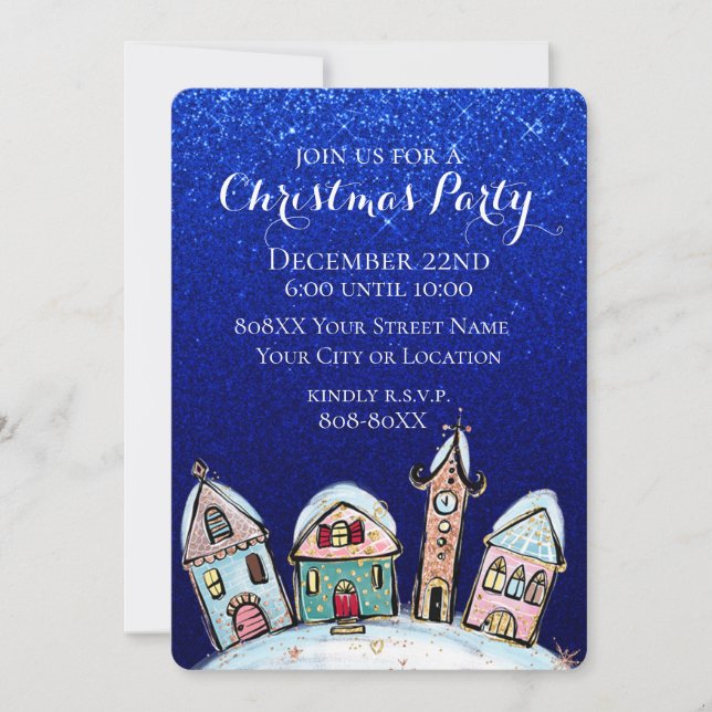 Snowy Winter Night Village Weihnachtsfest Party Einladung (Vorderseite)