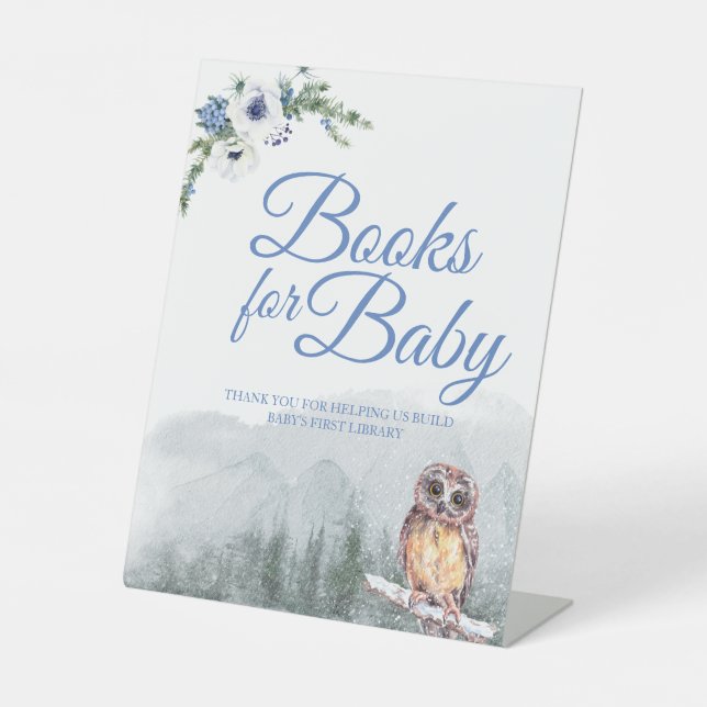 Snowy Winter Owl Baby Showbabys Tafelschild Sockelschild (Vorderseite)