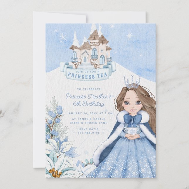 Snowy Winter Princess Tea Party Einladung (Vorderseite)