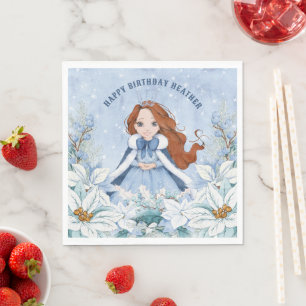 Snowy Winter Red Haired Princess Birthday Serviette