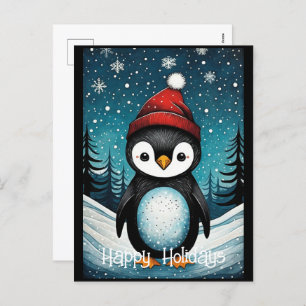 Snowy Winter Santa Penguin Weihnachtsferien Feiertagspostkarte