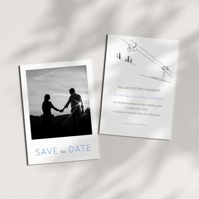 Snowy Winter Ski Neu verheiratet Paar Schwarz/Weiß Save The Date (Sample)